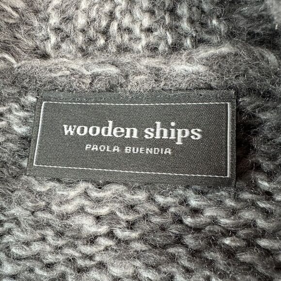 Wooden Ships Sz X Small Grey Mohair Wool Blend Cardigan Sweater Knit Top Pockets - Picture 7 of 8